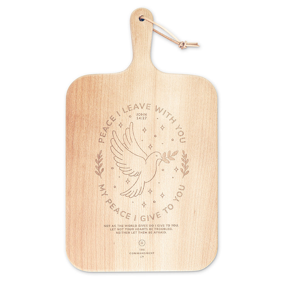 Peace I Leave With You solid beech Christian cutting board inspired by John 14:27.