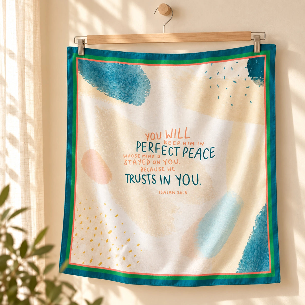 Perfect Peace Christian scarf displayed in a bright natural lifestyle setting