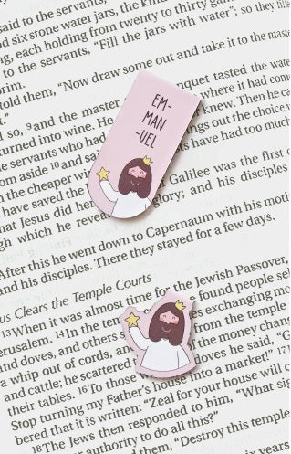 Pink Emmanuel Christian magnetic bookmark.