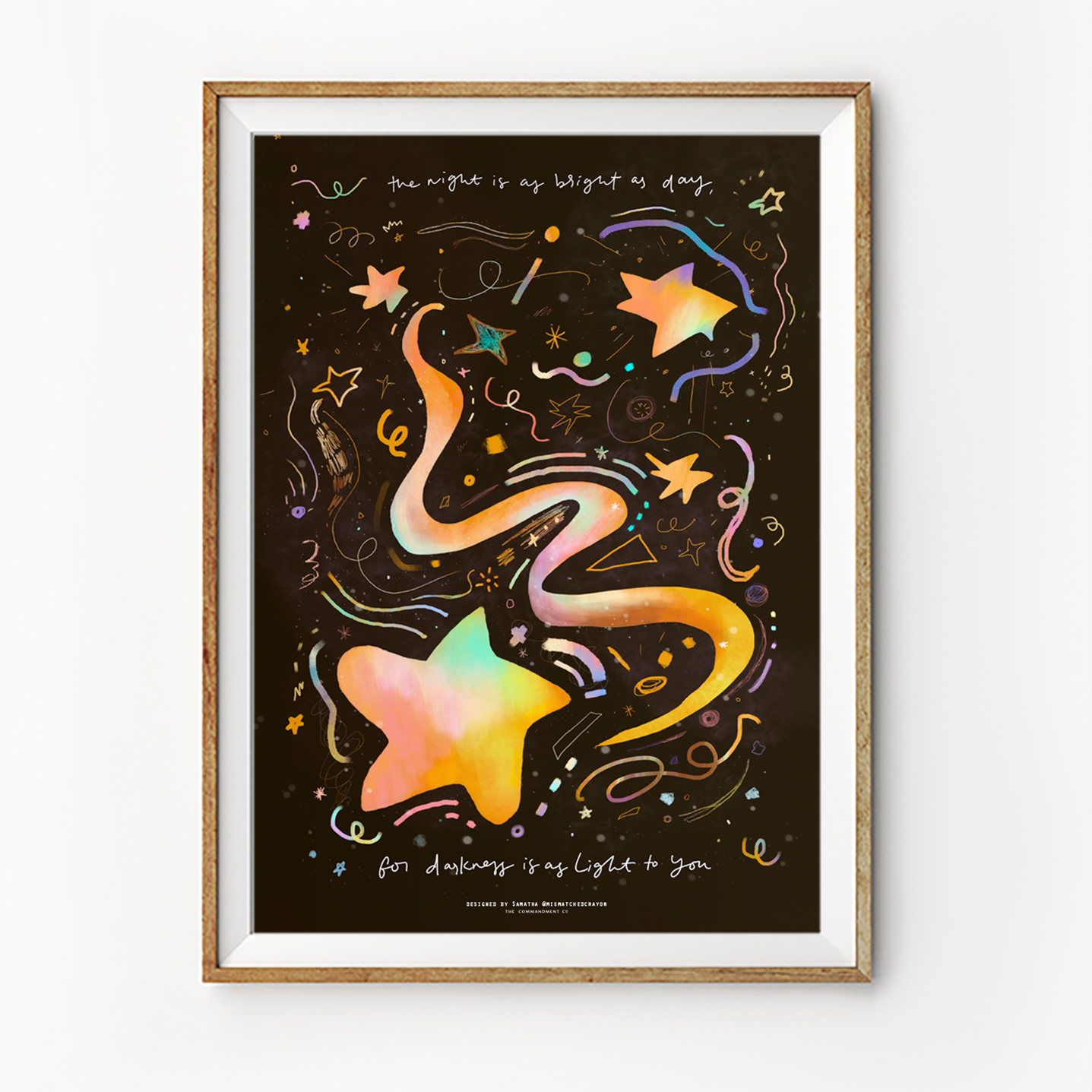 Christian wall art featuring Psalm 139:12 “To you the night shines as bright as day,” glowing stars and abstract celestial illustration.