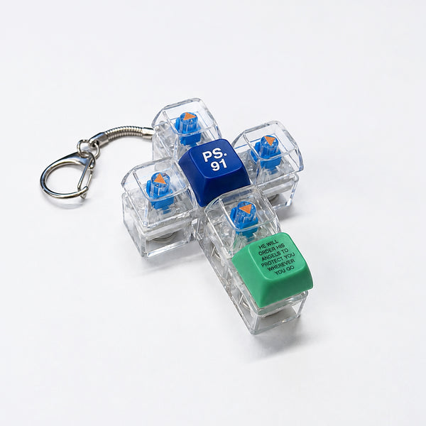 Psalm 91 cross-shaped light-up keycap keychain