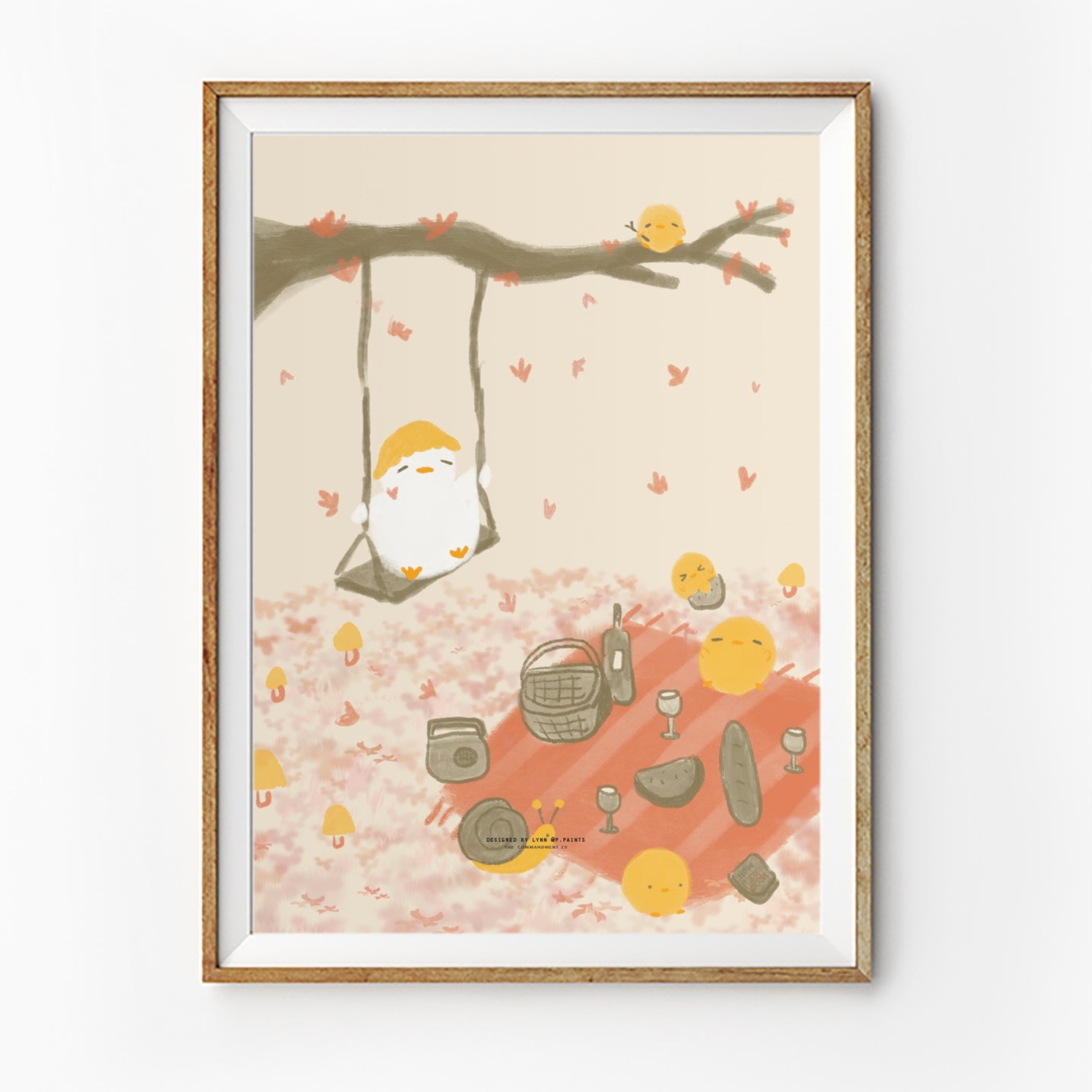 "Rest for your soul" poster featuring a peaceful picnic scene with a swing and birds