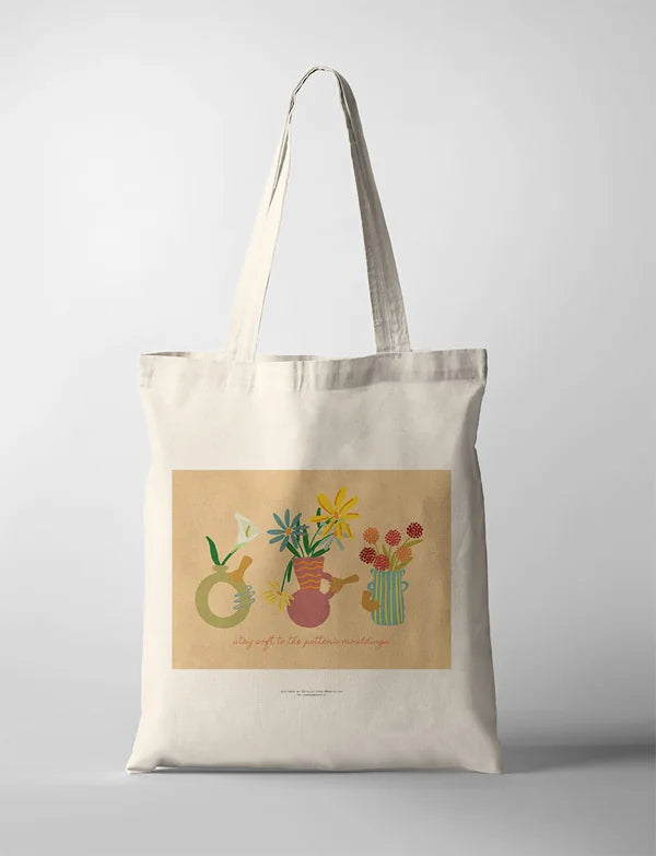 Stay Soft to the Potter’s Mouldings CollabPlus+ tote bag with colourful floral vases inspired by Isaiah 64:8, designed by @nartellac