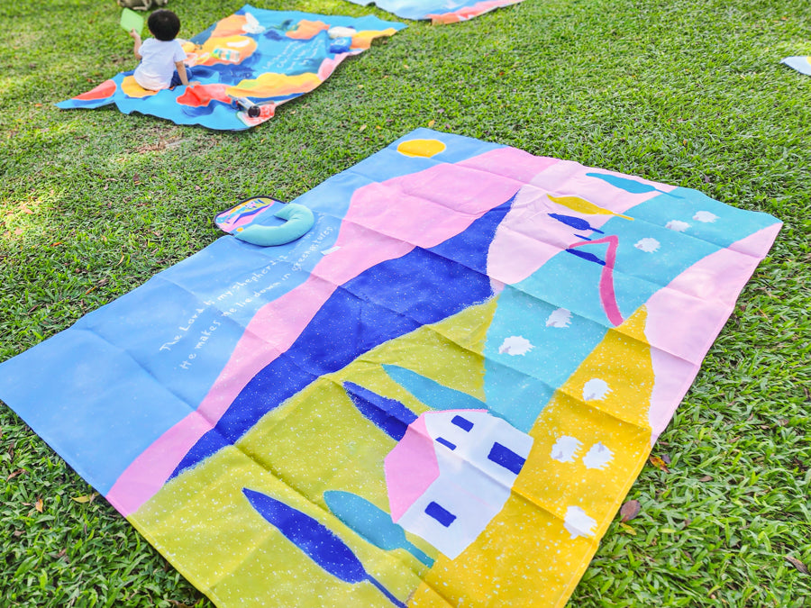 The Lord Is My Shepherd Psalm 23 picnic mat shown in an alternate view