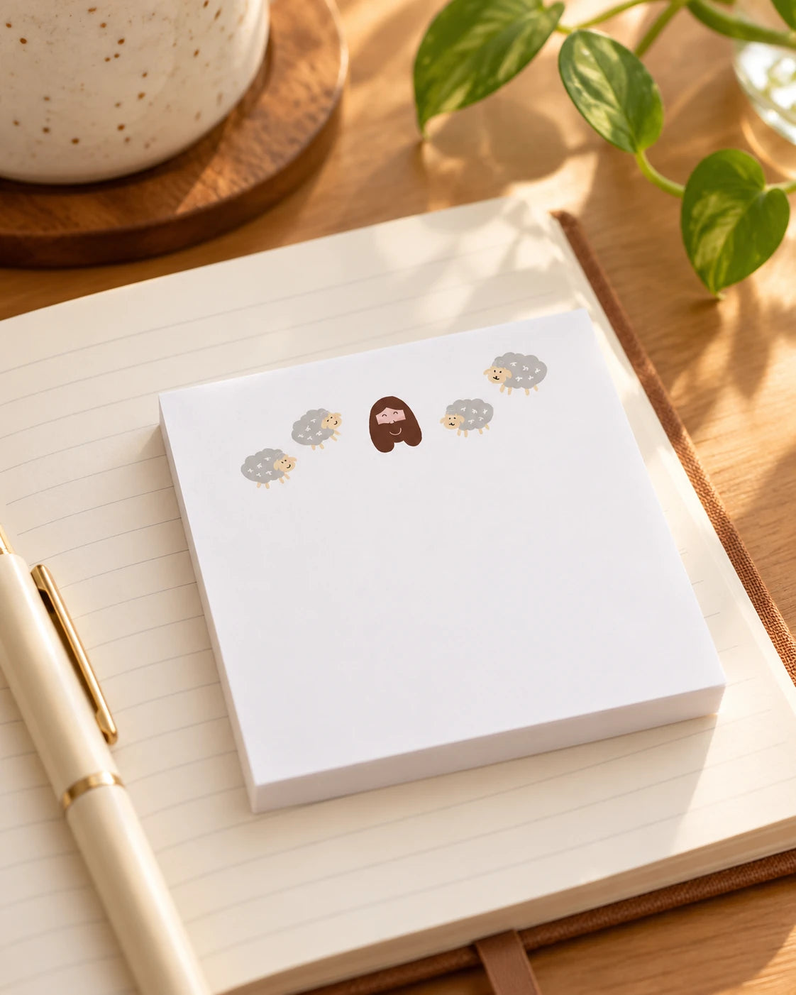 The Lord is My Shepherd sheep illustrated sticky notes on an open journal