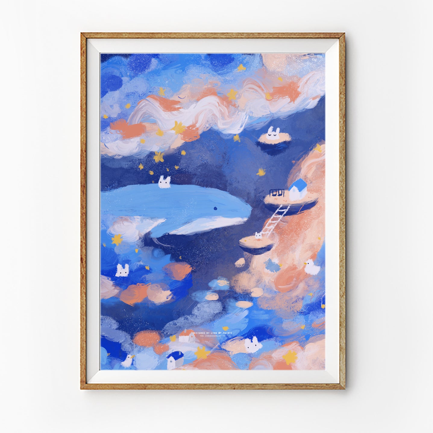 Whimsical sea poster featuring a dreamy ocean scene with clouds and stars
