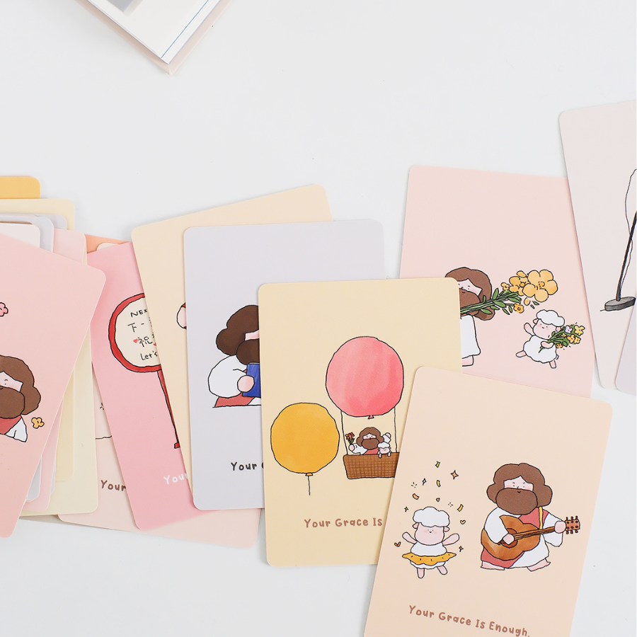 "Your grace is enough" mini card set featuring cute, uplifting Christian illustrations and encouraging messages, perfect for sharing faith and simple happiness.