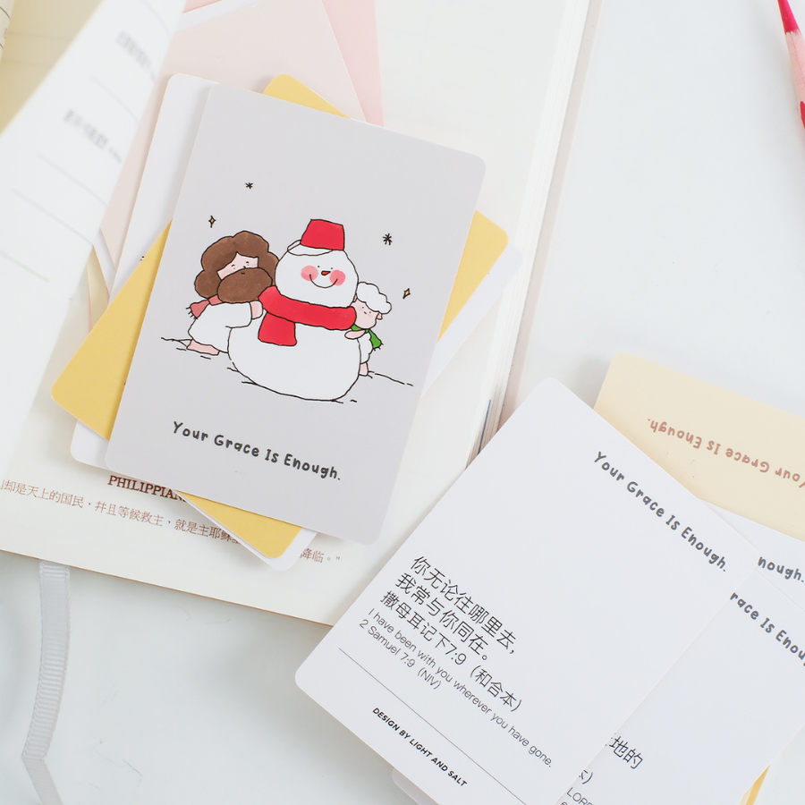 "Your grace is enough" mini card set featuring cute Christian illustrations and uplifting messages, perfect for encouragement, faith sharing, and spreading joy.