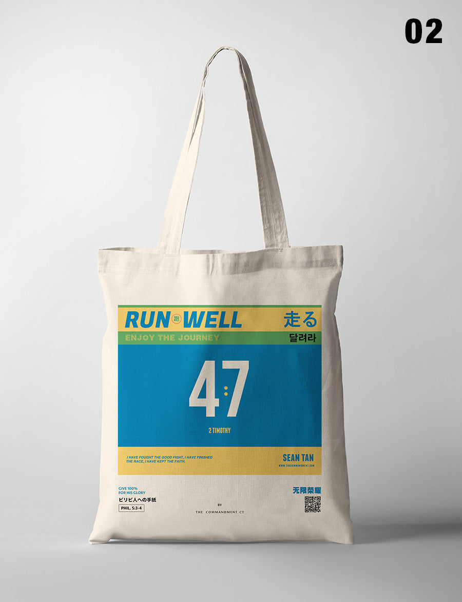 Run Well Campaign Marathon Bib Tote Bag {Free customisation} - tote bag by The Commandment, The Commandment Co , Singapore Christian gifts shop