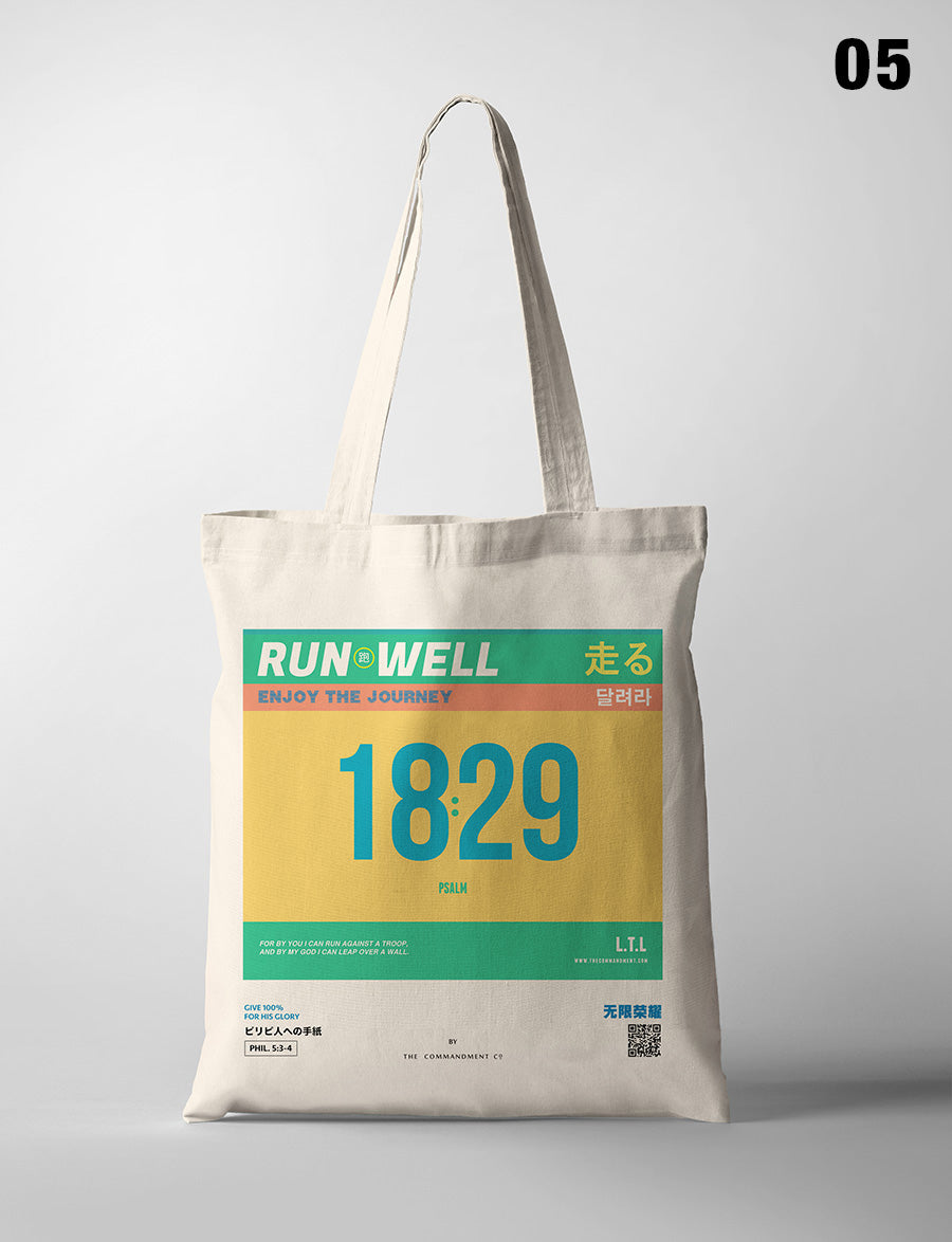 Run Well Campaign Marathon Bib Tote Bag {Free customisation} - tote bag by The Commandment, The Commandment Co , Singapore Christian gifts shop