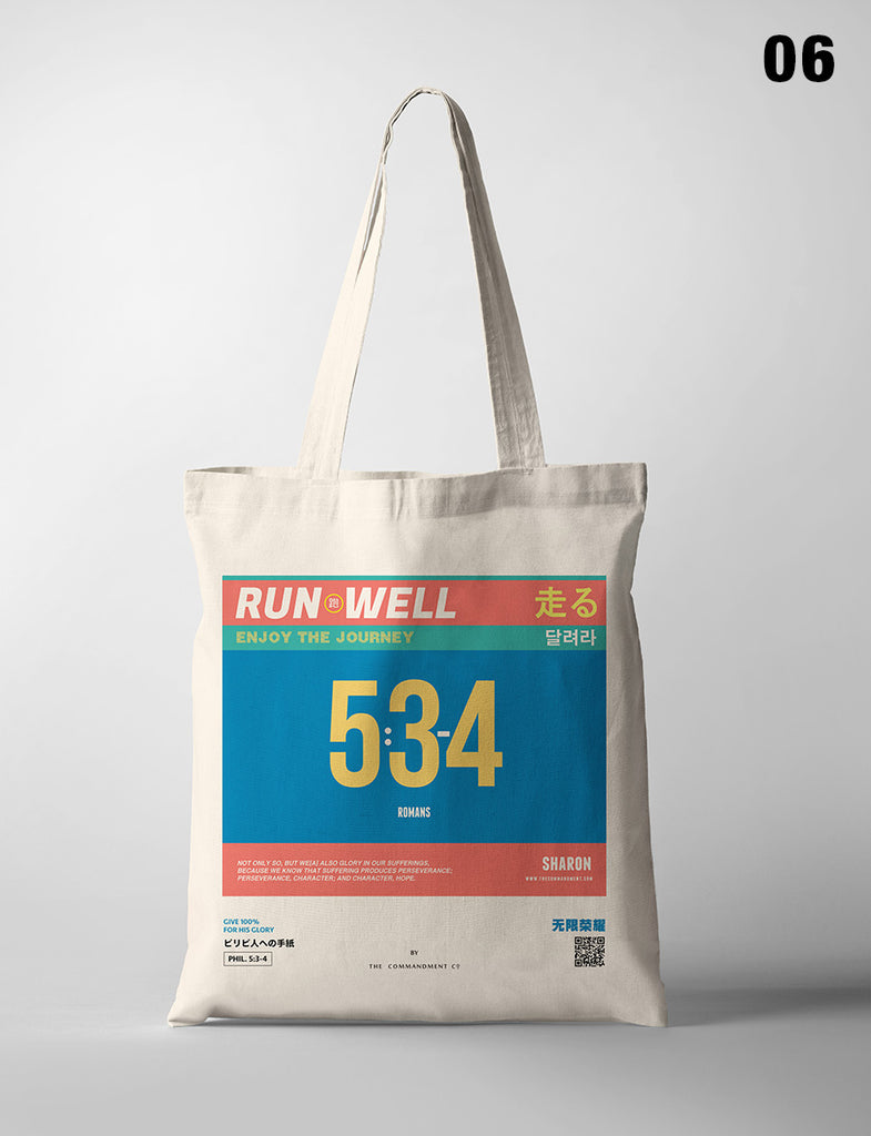 Run Well Campaign Marathon Bib Tote Bag {Free customisation} - tote bag by The Commandment, The Commandment Co , Singapore Christian gifts shop