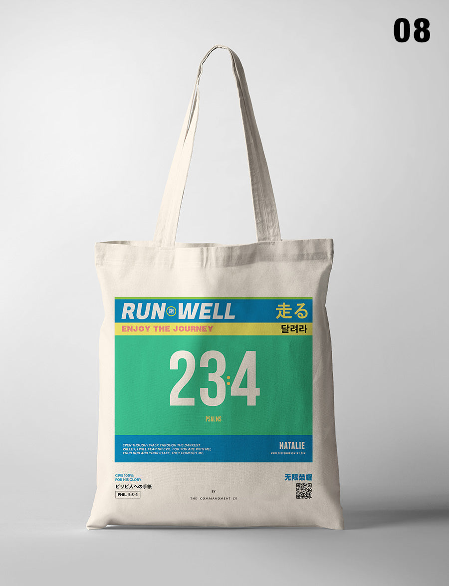 Run Well Campaign Marathon Bib Tote Bag {Free customisation} - tote bag by The Commandment, The Commandment Co , Singapore Christian gifts shop