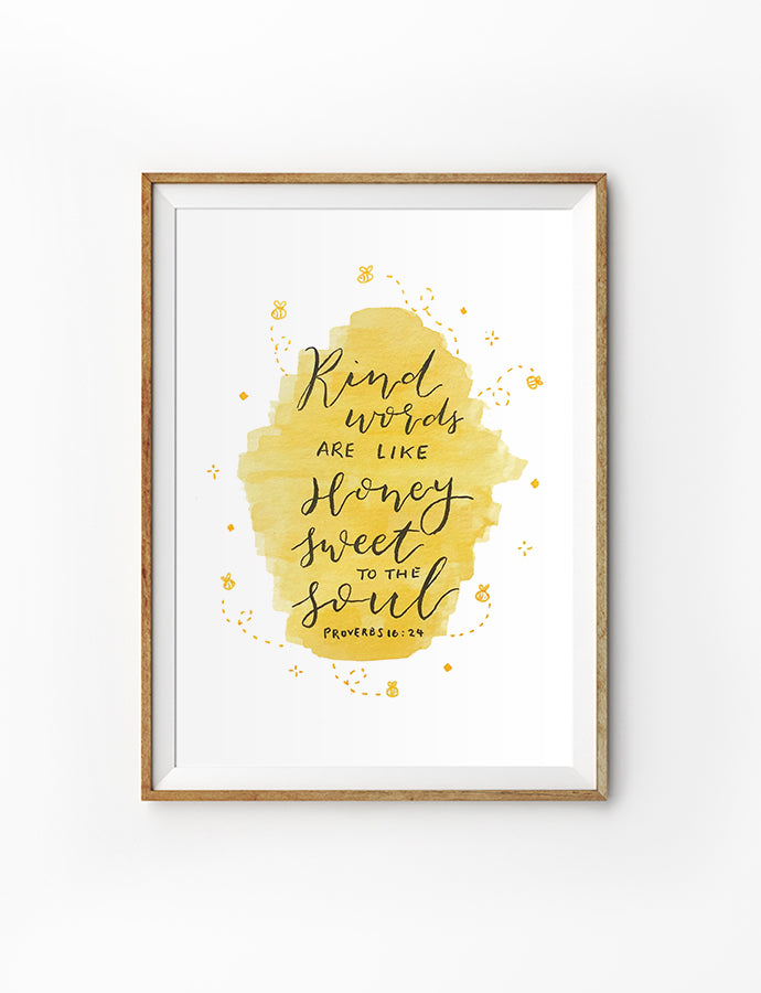 Kind Words Are Like Honey {Poster} - Posters by P.Paints, The Commandment Co , Singapore Christian gifts shop