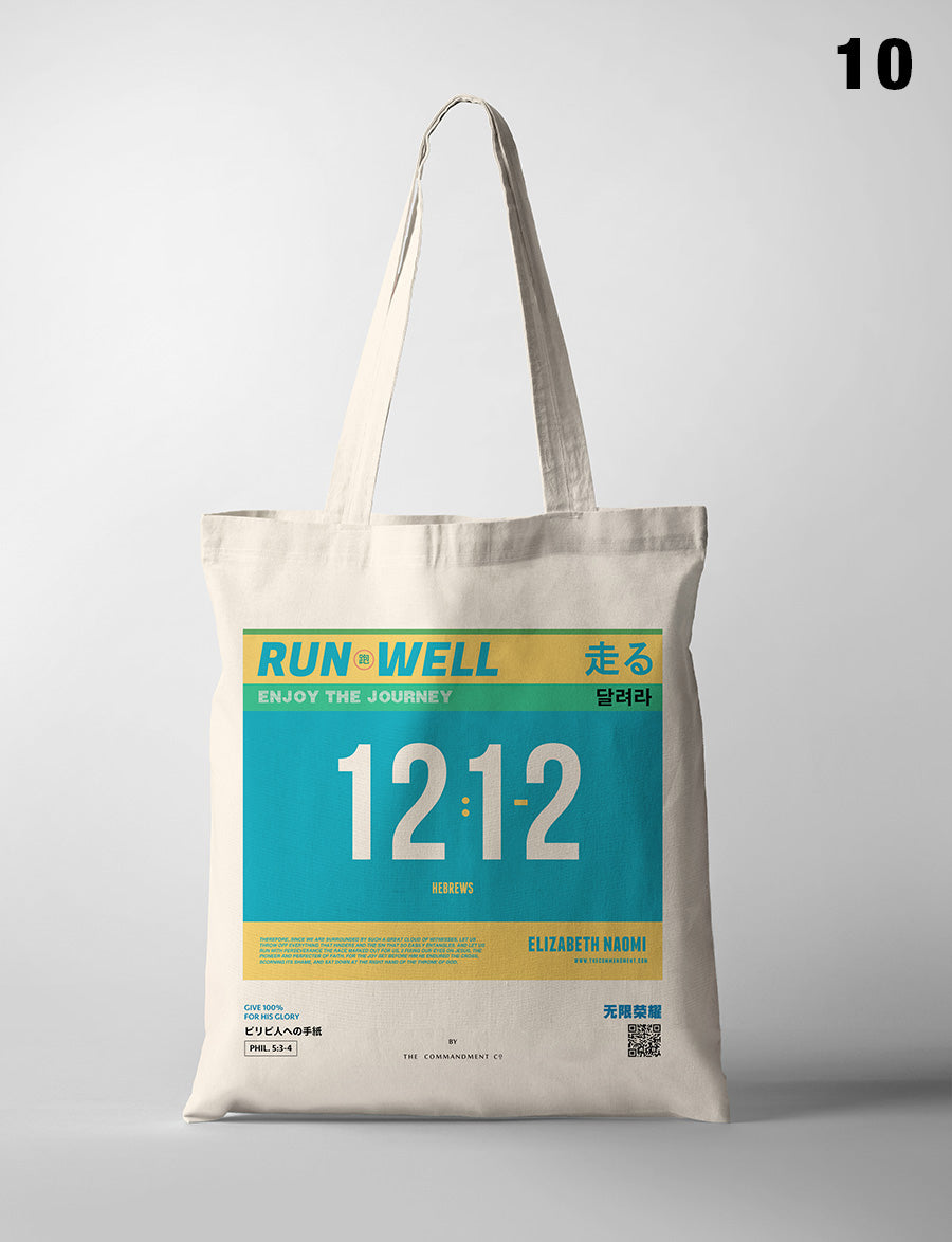 Run Well Campaign Marathon Bib Tote Bag {Free customisation} - tote bag by The Commandment, The Commandment Co , Singapore Christian gifts shop