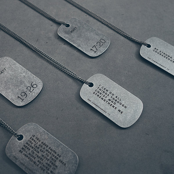 Custom military dog tag necklace with Bible verse engraving