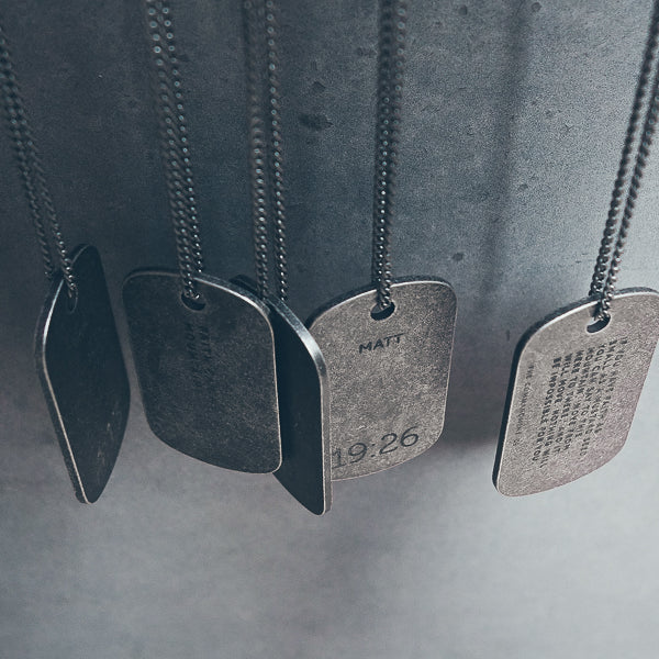 Gunmetal army-style dog tag necklace for men