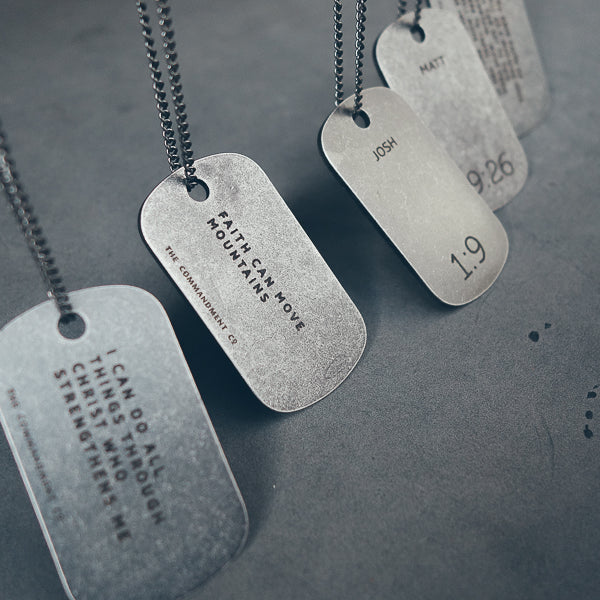 Gunmetal Christian dog tag necklace gift for fathers