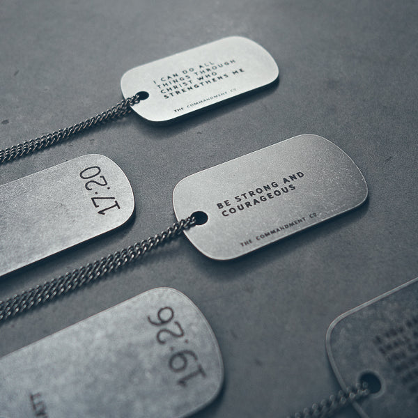 Personalised gunmetal dog tag necklace with inspirational engraving
