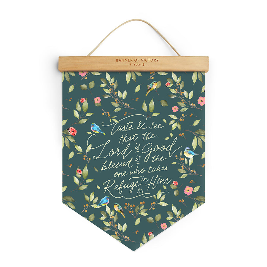 Blessed Is The One Who Takes Refuge In Him {Banner of Victory} - Banners by The Commandment Co, The Commandment Co , Singapore Christian gifts shop