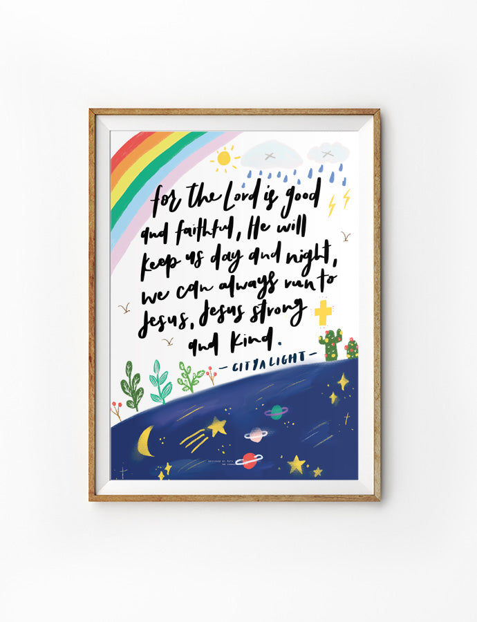 colorful wall art poster with rainbow, sun, rain design