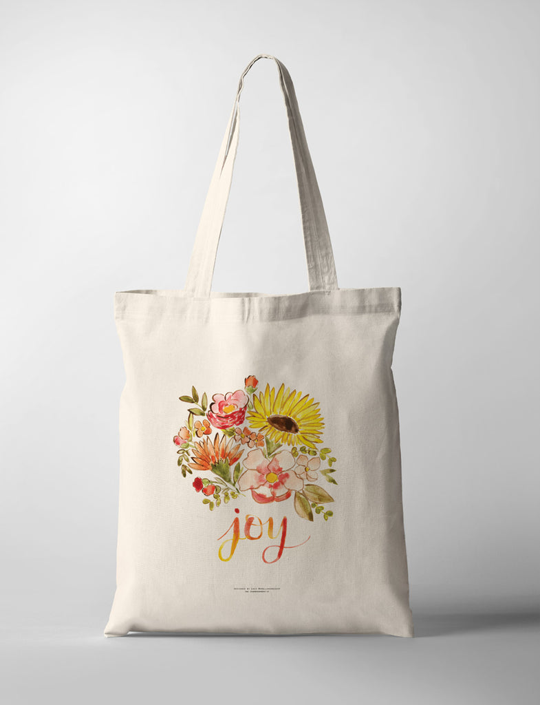 beautiful watercolor floral and joy tote bag designed by Lacy @smallhoursshop