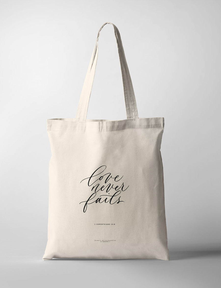 Love Never Fails {Tote Bag} - tote bag by Ink Scripture, The Commandment Co , Singapore Christian gifts shop