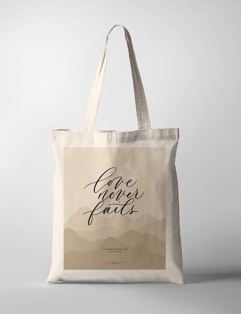 Love Never Fails {Tote Bag} - tote bag by Ink Scripture, The Commandment Co , Singapore Christian gifts shop