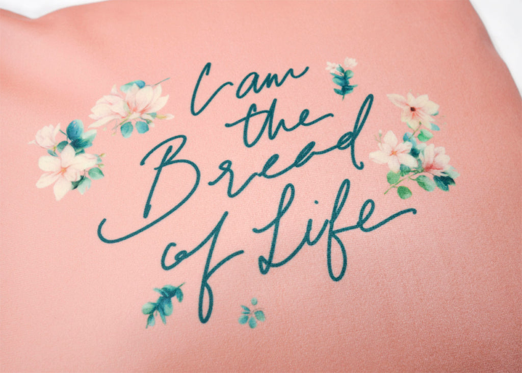 I am the bread of life cushion cover close up