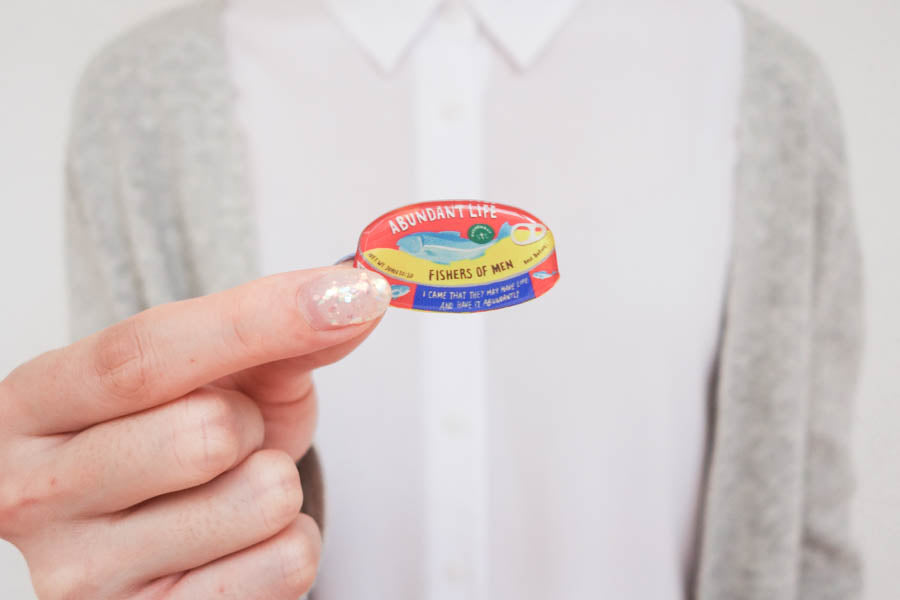 Abundant Life Canned Fish {LOVE SUPERMARKET Pins} - Accessories by Hey New Day, The Commandment Co , Singapore Christian gifts shop
