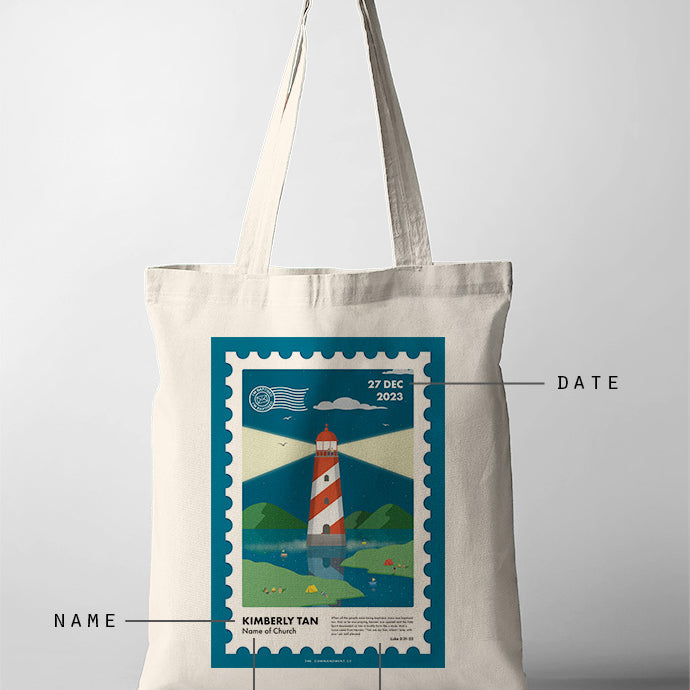 I Am Baptised Postage Stamp Tote Bag {Customisable} - tote bag by The Commandment Co, The Commandment Co , Singapore Christian gifts shop