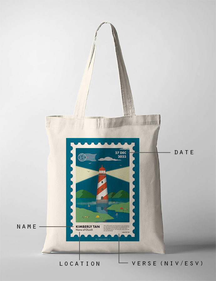 I Am Baptised Postage Stamp Tote Bag {Customisable} - tote bag by The Commandment Co, The Commandment Co , Singapore Christian gifts shop