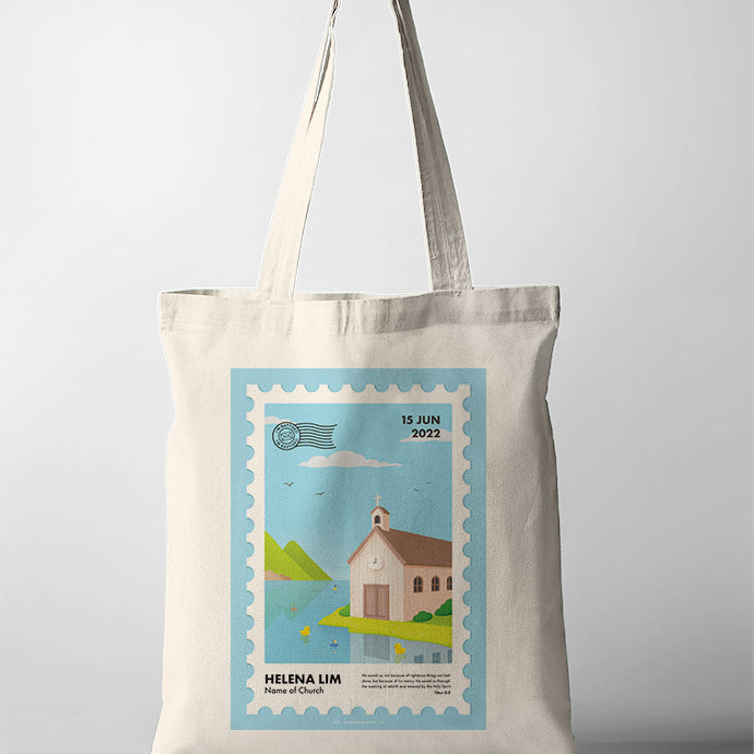 I Am Baptised Postage Stamp Tote Bag {Customisable} - tote bag by The Commandment Co, The Commandment Co , Singapore Christian gifts shop