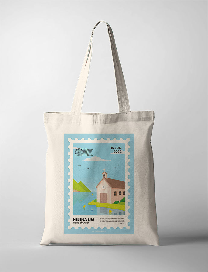 I Am Baptised Postage Stamp Tote Bag {Customisable} - tote bag by The Commandment Co, The Commandment Co , Singapore Christian gifts shop