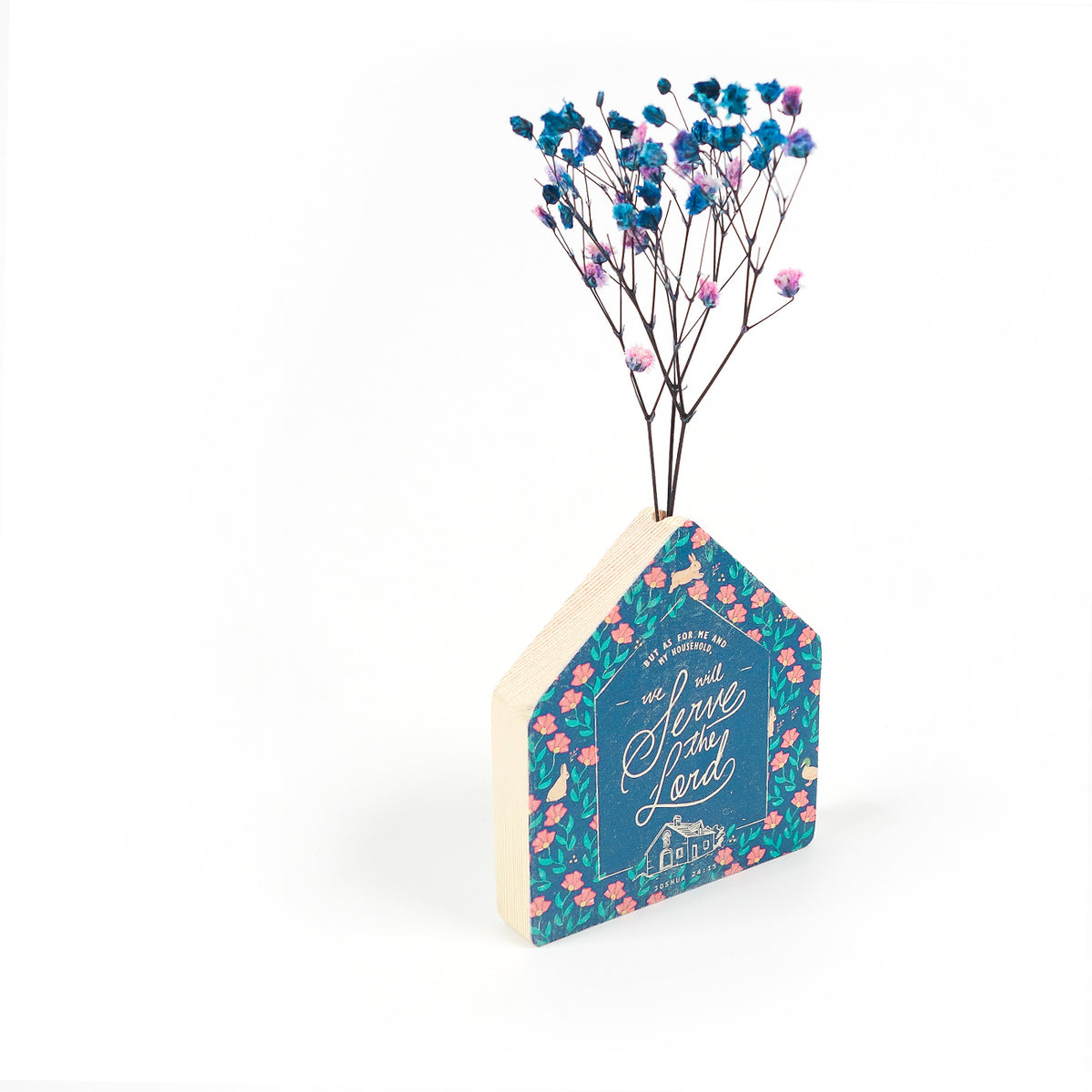 The Lord Bless You and Protect You Little House Vase styled as a Christian gift.