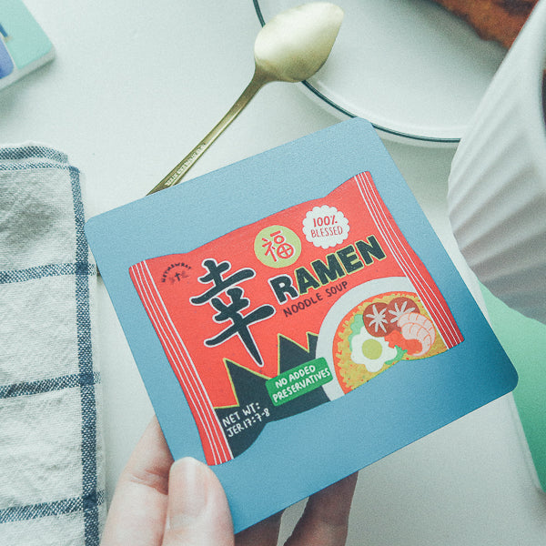 Blessed Ramen Love Supermarket Christian coaster product view.