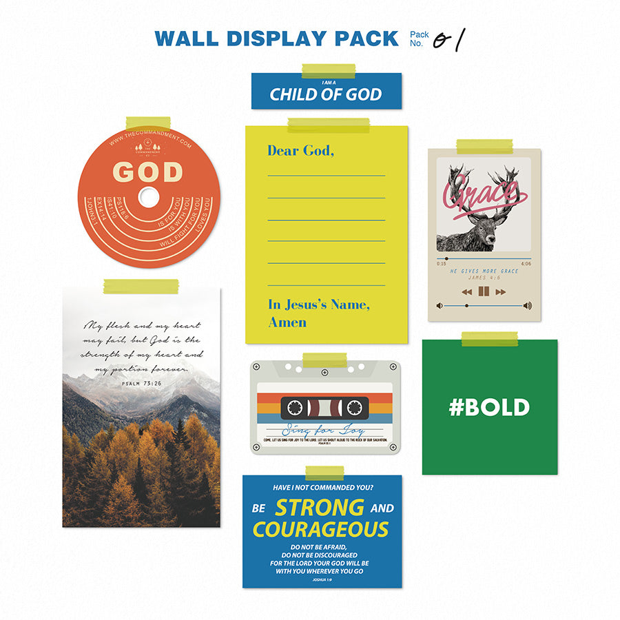 Christian Wall Display Pack with assorted encouragement art cards.