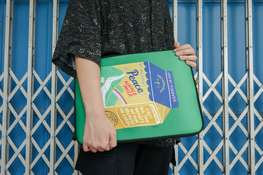 Peace Whole Milk | Laptop Sleeve {LOVE SUPERMARKET} - Laptop Sleeve by The Commandment Co, The Commandment Co , Singapore Christian gifts shop