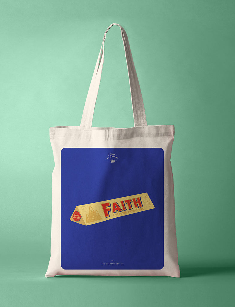 tote bag with love supermarket series faith chocolate bar design