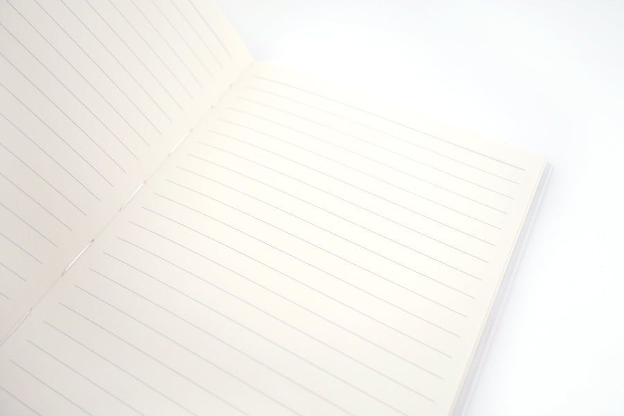 Goodness and Abundance A5 notebook opened to show its lined writing pages.