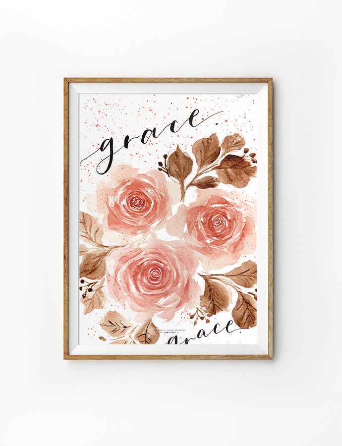 grace roses floral calligraphy a3 poster and wall print for home office living room TCCO