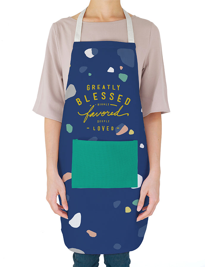 Greatly Blessed Highly Favored Deeply Loved Christian apron.