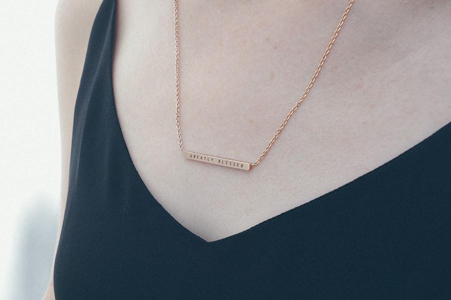 Greatly blessed rose gold bar necklace