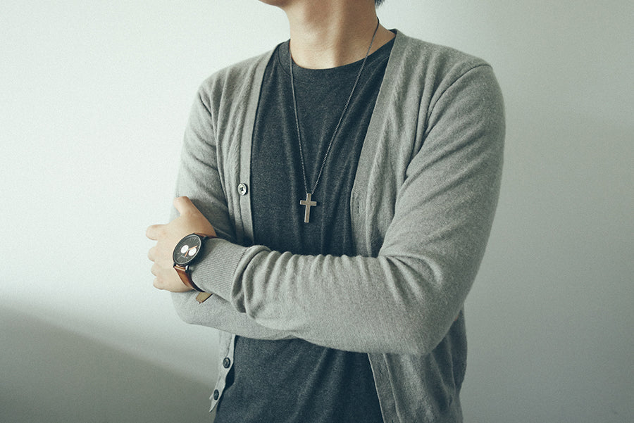Military-inspired Gunmetal Cross Necklace detail