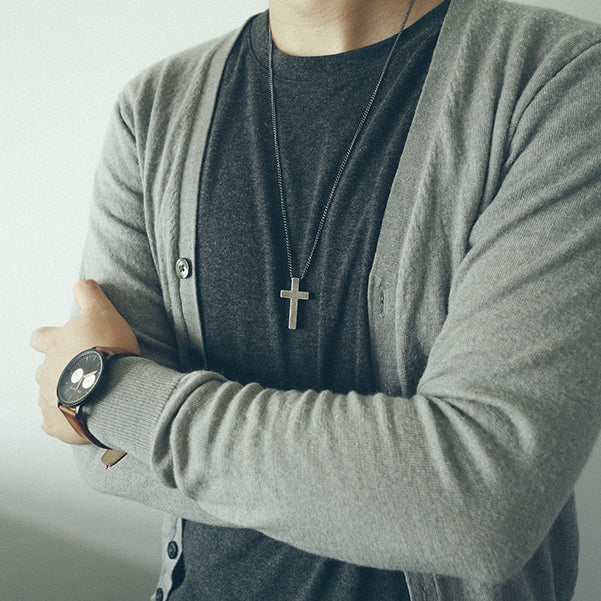 Gunmetal IP over stainless steel cross necklace