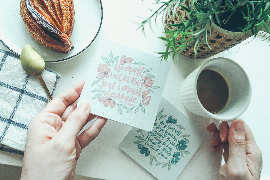 He Must Increase But I Must Decrease {Coasters} - coasters by Hannah Letters, The Commandment Co , Singapore Christian gifts shop
