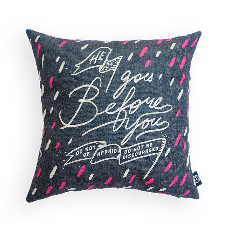 Everyone love cushion covers! They can easily comfort you with its soft feel and comfort messages and then all is well in the world. Features Deuteronomy 31:8. Premium 45cmx45cm gray and white pillow cover made of cotton linen. With hidden zip feature.