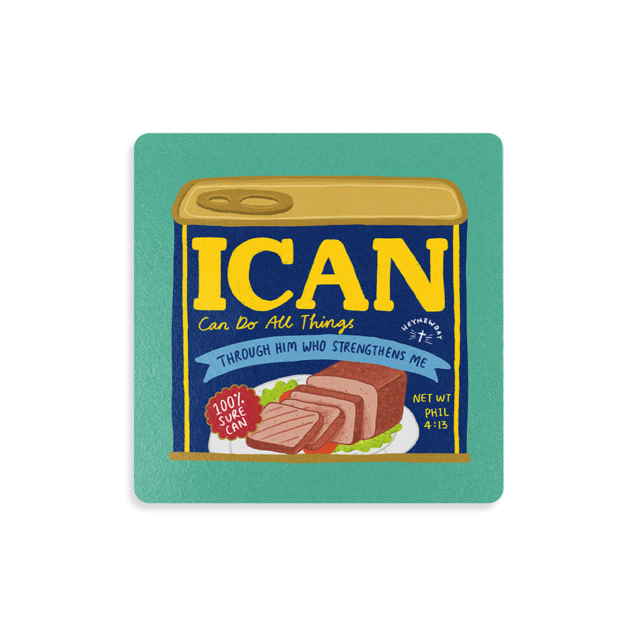 I Can Luncheon Meat Christian wooden coaster inspired by Philippians 4:13.