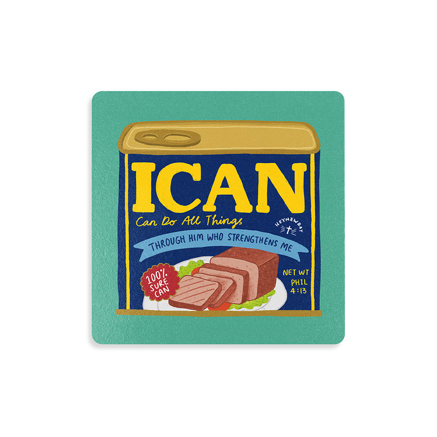 I Can Luncheon Meat Christian wooden coaster inspired by Philippians 4:13.