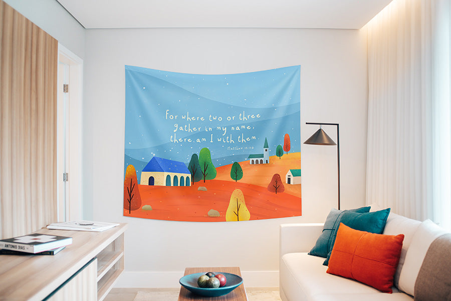 For Where Two Or Three Gather In My Name {Wall Tapestry} - Wall Tapestry by The Commandment Co, The Commandment Co , Singapore Christian gifts shop