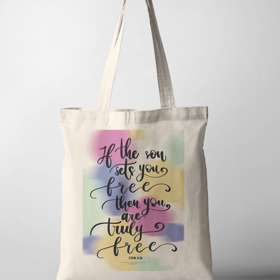 colorful christian bible verse tote bag outfit design